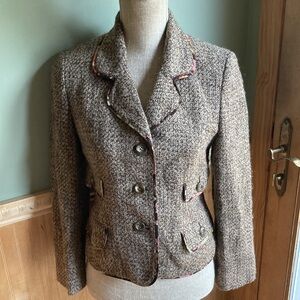 LOFT brown tweed lined wool cropped jacket